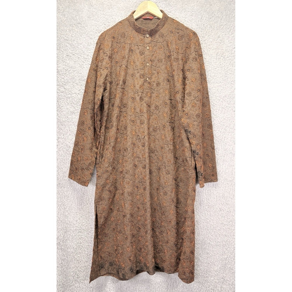 Ajay Arvindbhai Khatri Men Ganpati Kurta Brown Ethnic Sz 42 Floral Embroidered